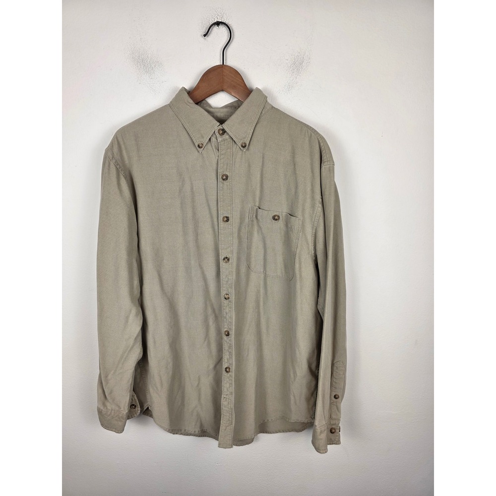 The Territory Ahead Mens Silk Cotton Blend Button Down Shirt Khaki Tan Large